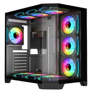 Ease EC124IF Pro Panoramic ATX Gaming Case with Pillarless Tempered Glass, Mesh Top, Type-C, and ARGB Fans